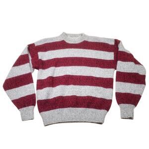 Vintage 80s Striped Wool Knit Sweater Red Freddy Kreuger Mens L Stripes Maroon